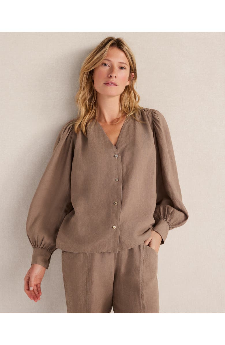 Haven Well Within Linen V-Neck Blouse, Main, color, Sugar Chestnut