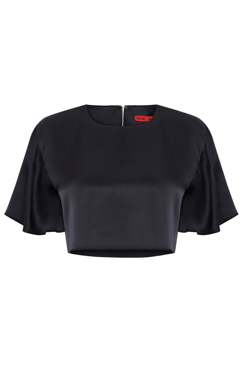 PCFG Pure Silk Oversized Silk Crop Top, Main, color, Black