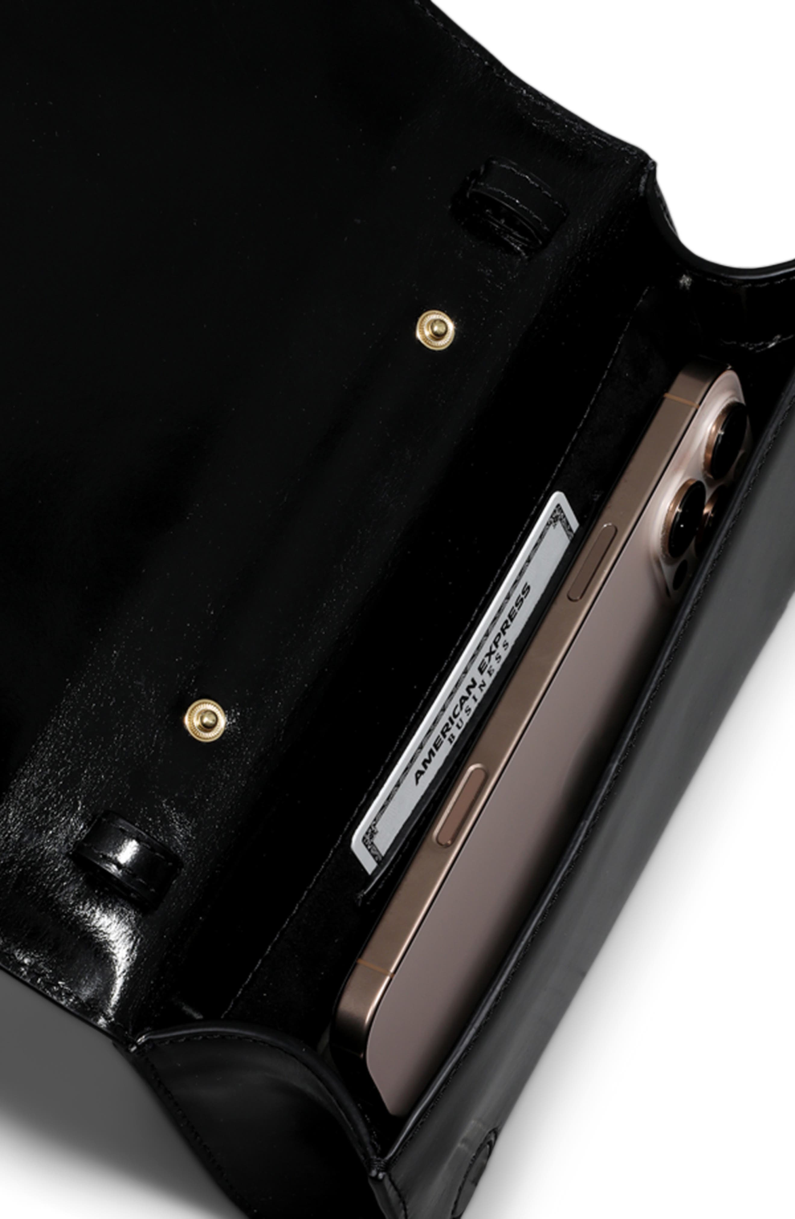 Serpent Side Handle Leather Clutch, Alternate, color, BLACK