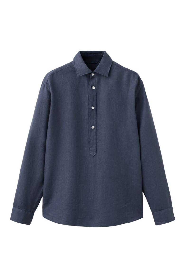 Long Sleeve Linen Polo Shirt, Alternate, color, INDIGO BLUE