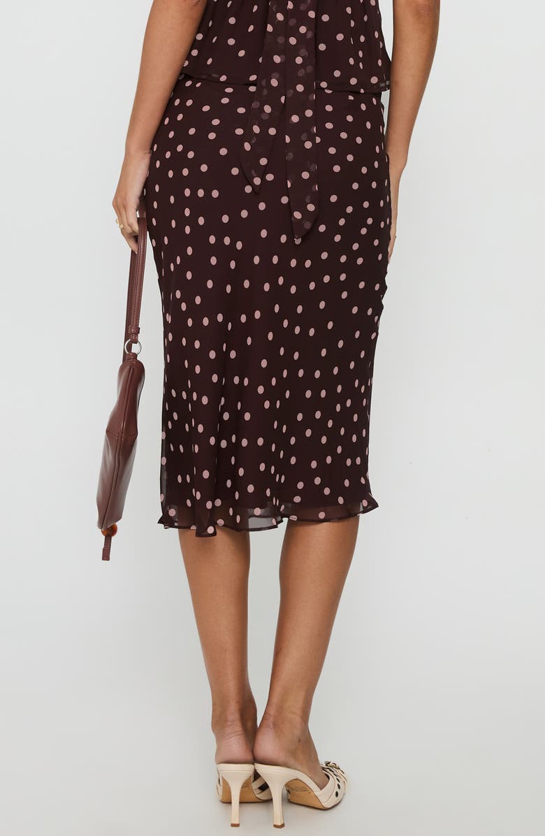 Princess Polly Sydni Dot Bias Cut Midi Skirt, Alternate, color, Chocolate/ Pink Polka
