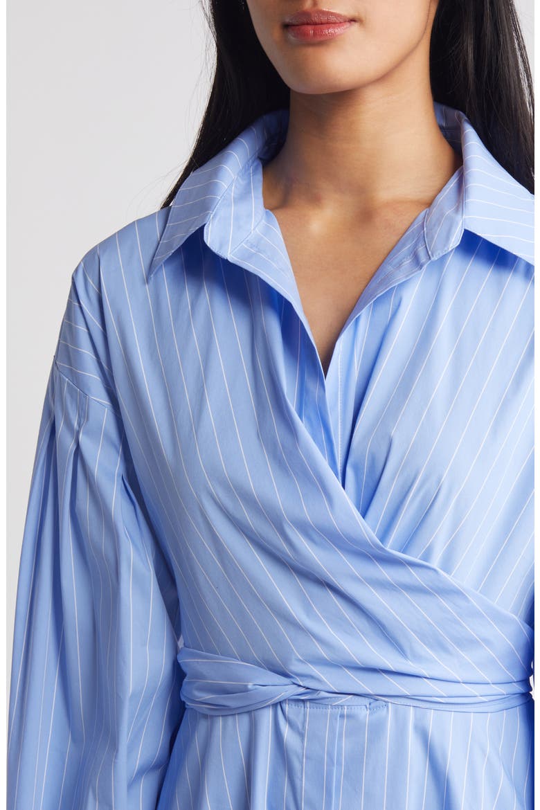 Stripe Long Sleeve Cotton Blend Midi Shirtdress, Alternate, color, BLUE