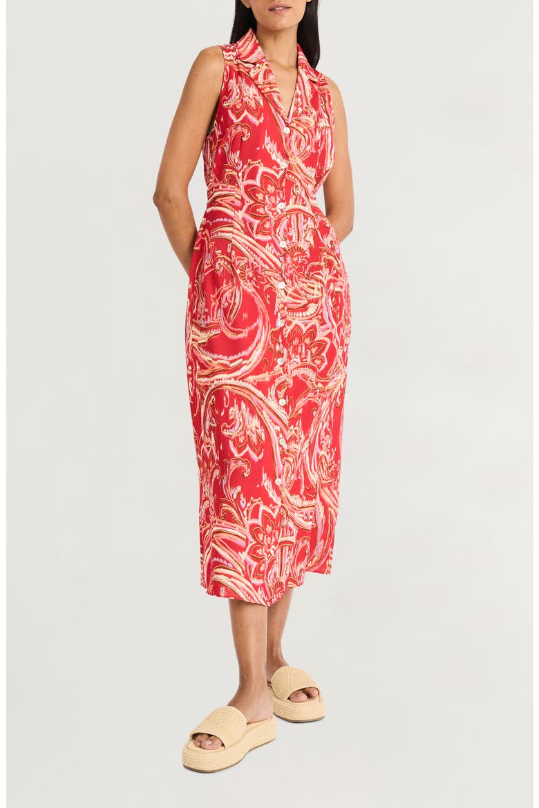 Button Front Midi Dress, Main, color, RED/ PINK