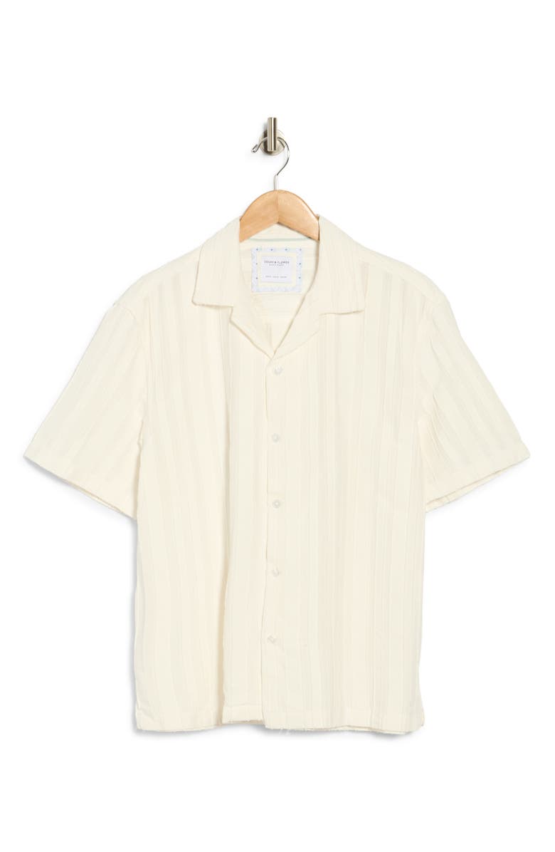 DENIM AND FLOWER Vertical Textured Stripe Camp Shirt, Alternate, color, White