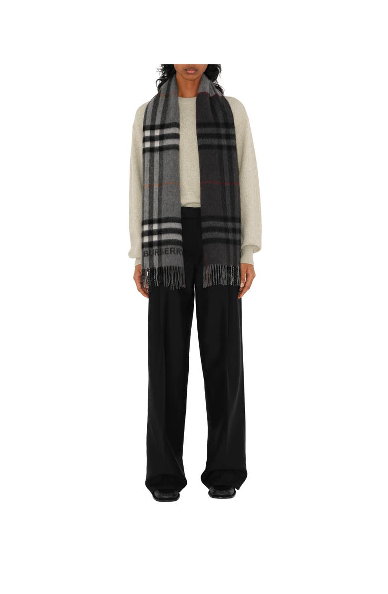 Burberry Contrast Check Cashmere Scarf, Alternate, color, Grey/Charcoal