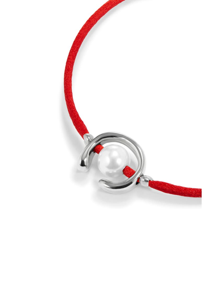 Sterling silver-plated red thread bracelet with shell pearl accessory, Alternate, color, Silver