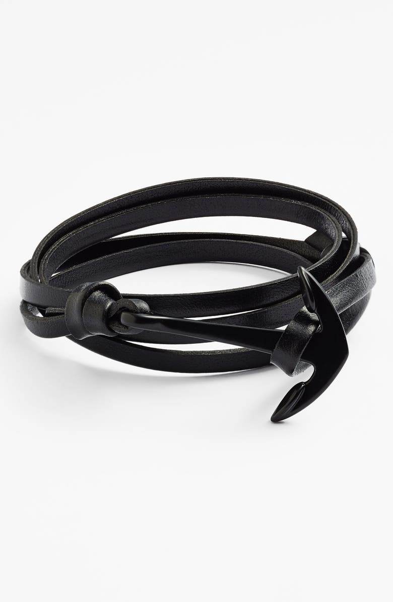 Miansai 'Noir' Anchor Leather Bracelet, Main, color,