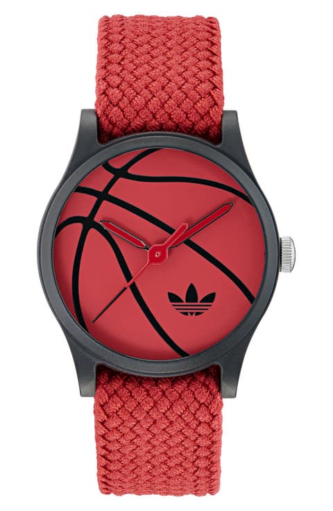 AO Style Red Basketball Dial Webbing Strap Watch, 39mm