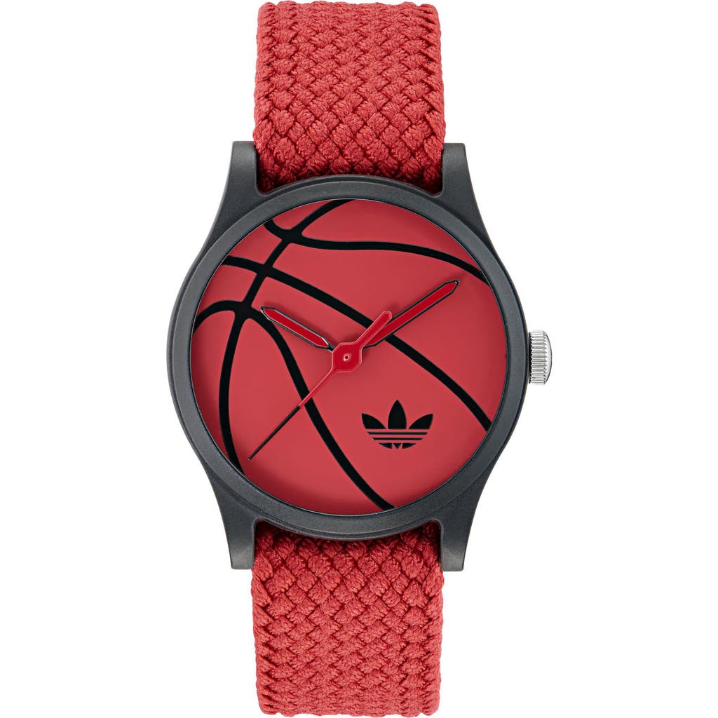 Adidas Originals Adidas Ao Style Red Basketball Dial Webbing Strap Watch, 39mm In Red