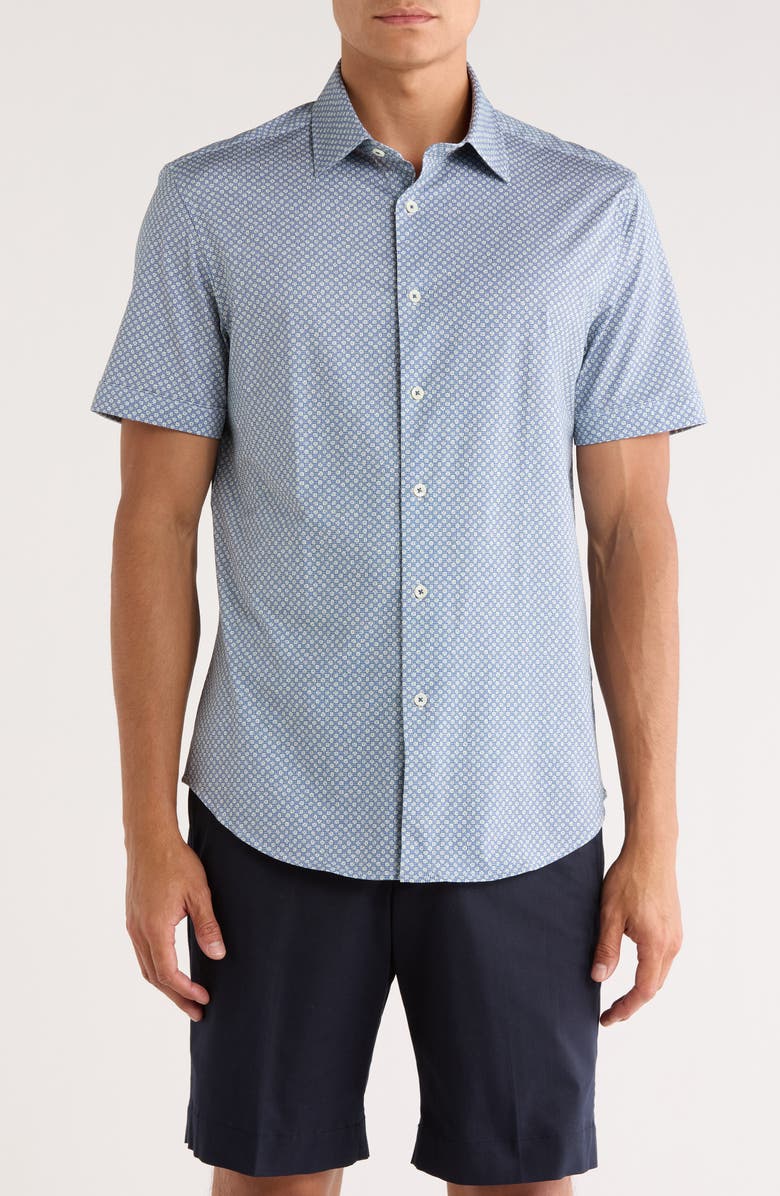 Bugatchi Miles OoohCotton<sup>®</sup> Short Sleeve Button-Up Shirt, Main, color, Air Blue