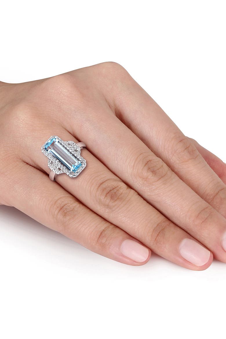 Sterling Silver Sky Blue Emerald Cut Topaz & White Topaz Ring, Alternate, color, BLUE