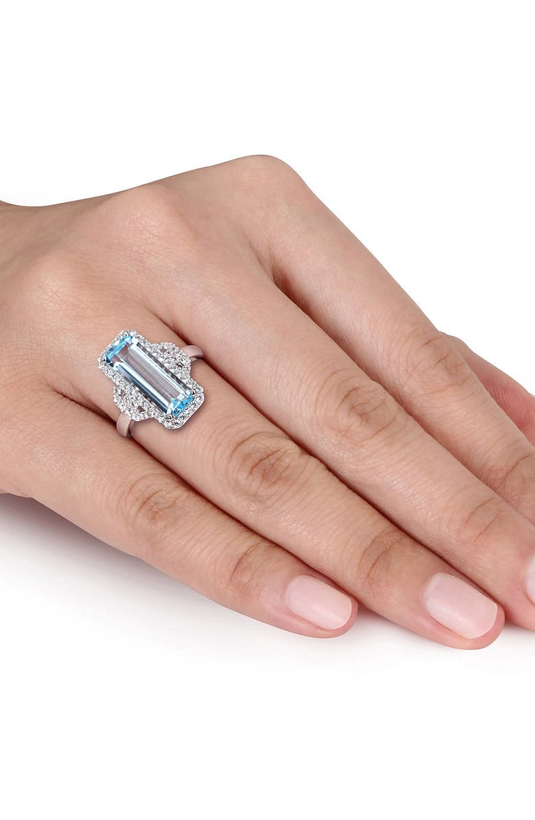 DELMAR Sterling Silver Sky Blue Emerald Cut Topaz & White Topaz Ring, Alternate, color, Blue