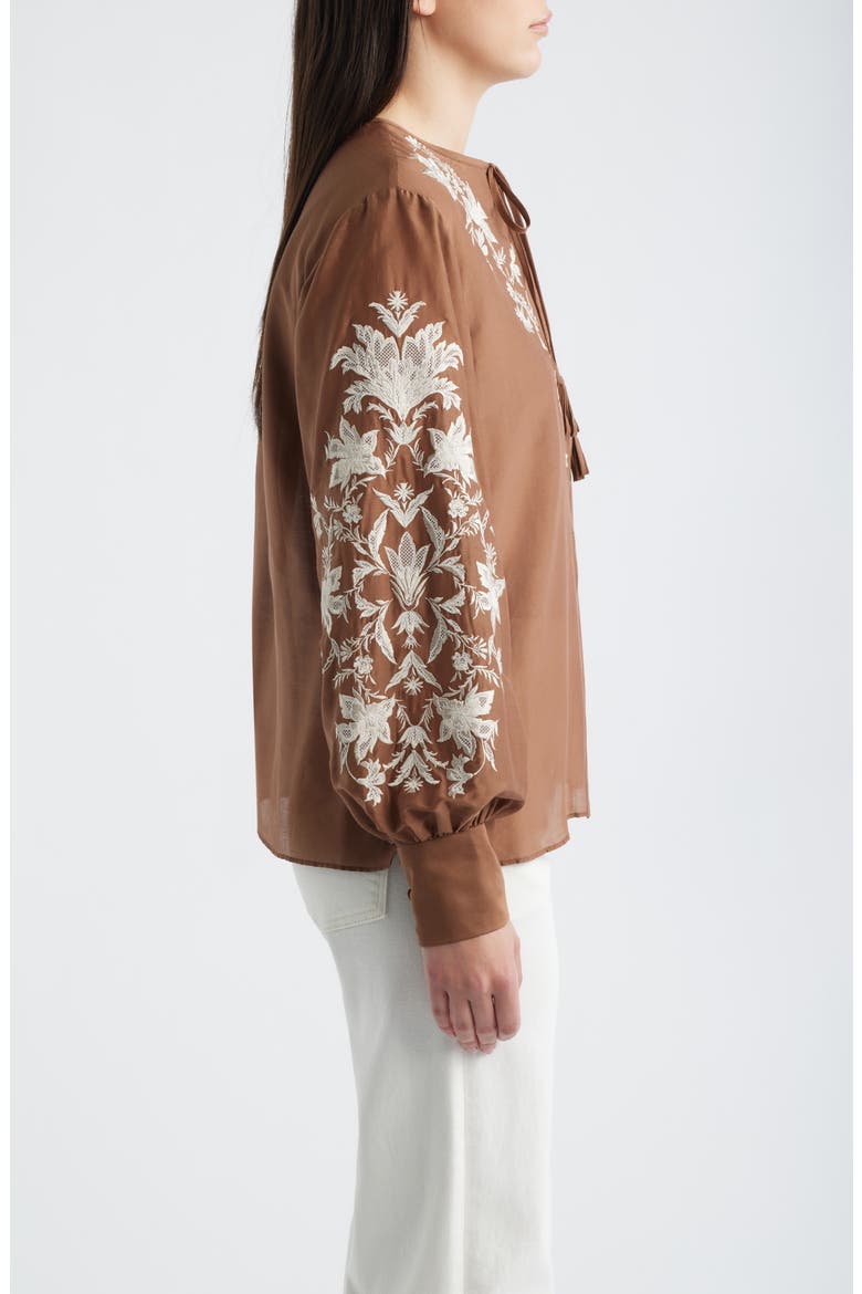 Franki Embroidered Cotton & Silk Top, Alternate, color, CACAO