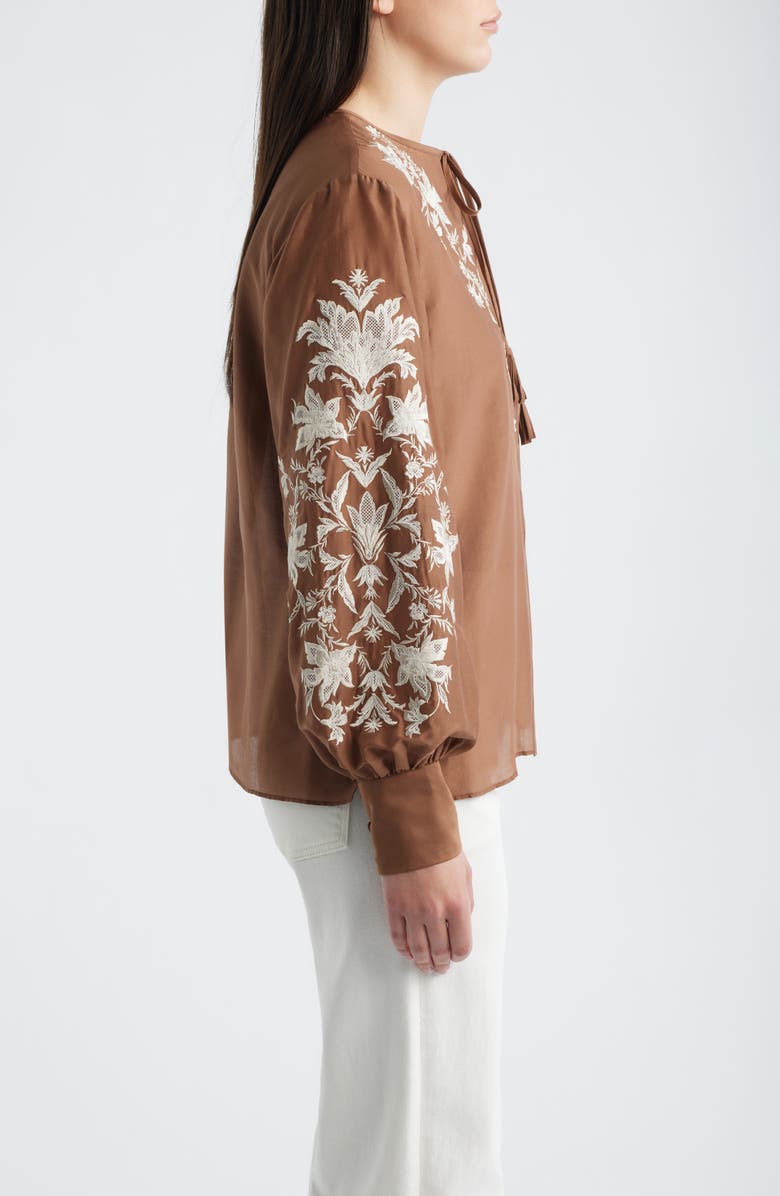 KOBI HALPERIN Franki Embroidered Cotton & Silk Top, Alternate, color, Cacao