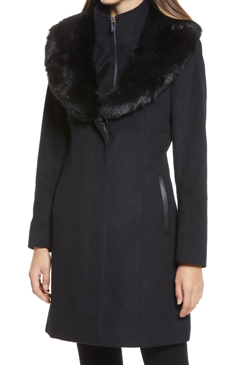 Via Spiga Faux Fur Collar Wool Blend Coat, Alternate, color,