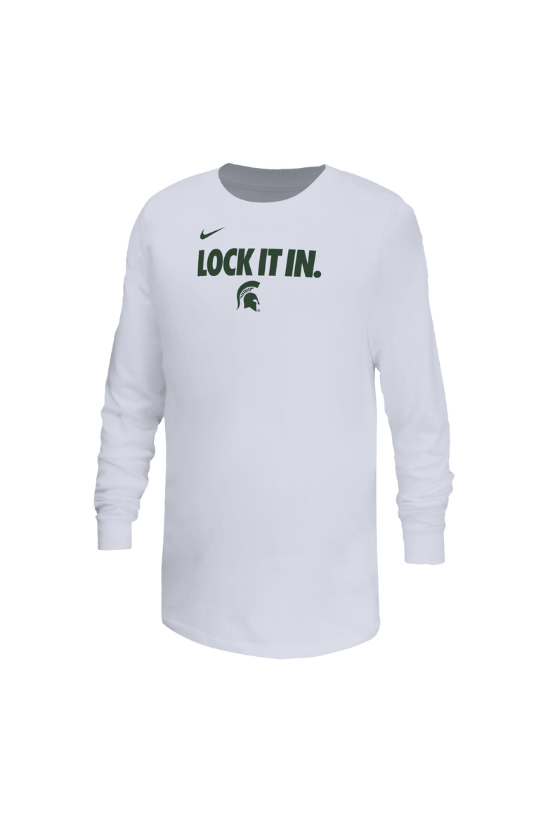 Youth Nike White Michigan State Spartans On-Court Bench Legend Dri-FIT Long Sleeve T-Shirt, Main, color, White