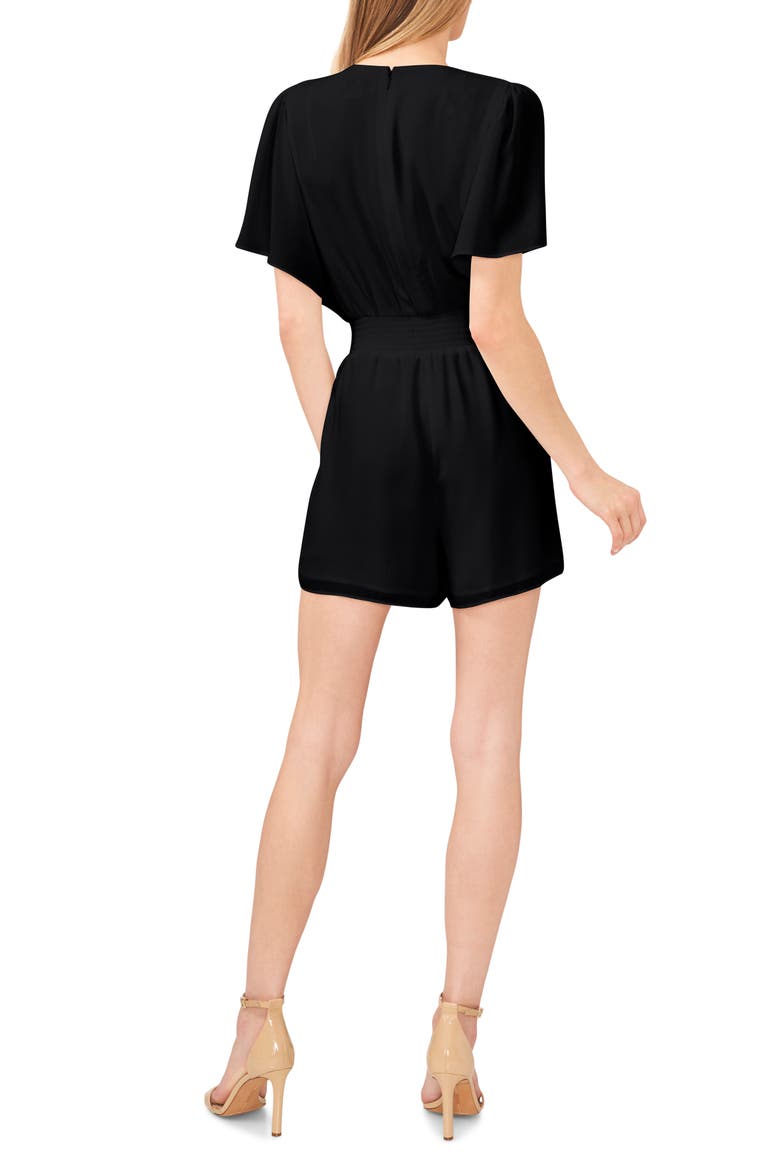 Flutter Sleeve Smock Waist Romper, Alternate, color, RICH BLACK
