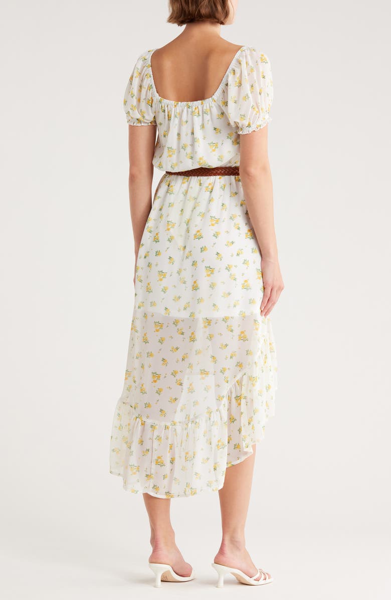 Madden Girl High Low Puff Sleeve Dress, Alternate, color, Ivory/ Gold