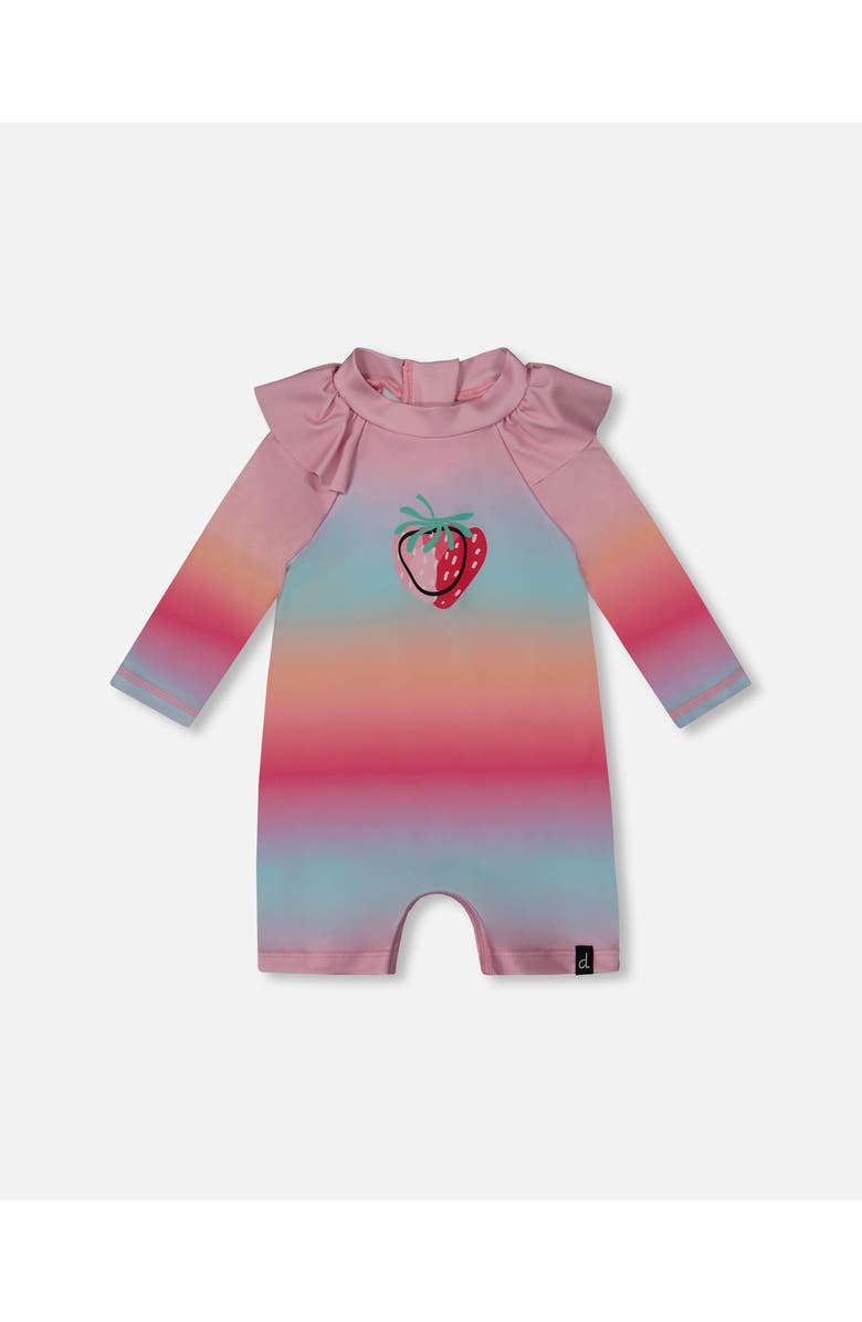 Deux par Deux Little Girl's Long Sleeve One-Piece Rashguard Pink, Orange, And Turquoise, Main, color, Pink, Orange, And Turquoise