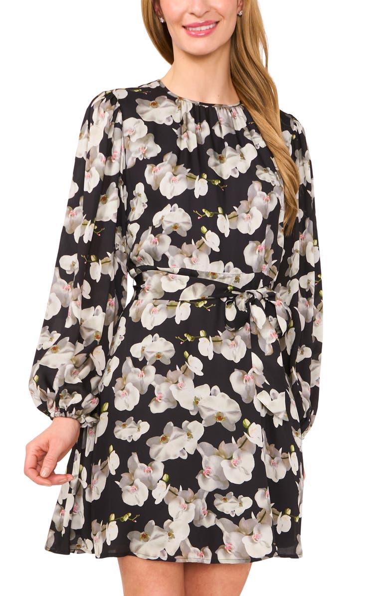 Ted Baker Floral Long Sleeve Dress, Alternate, color, Rich Black