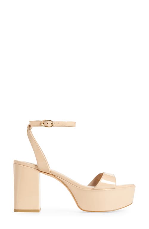 Stuart Weitzman Gala Mid Platform Sandal In Golden Beige Patent