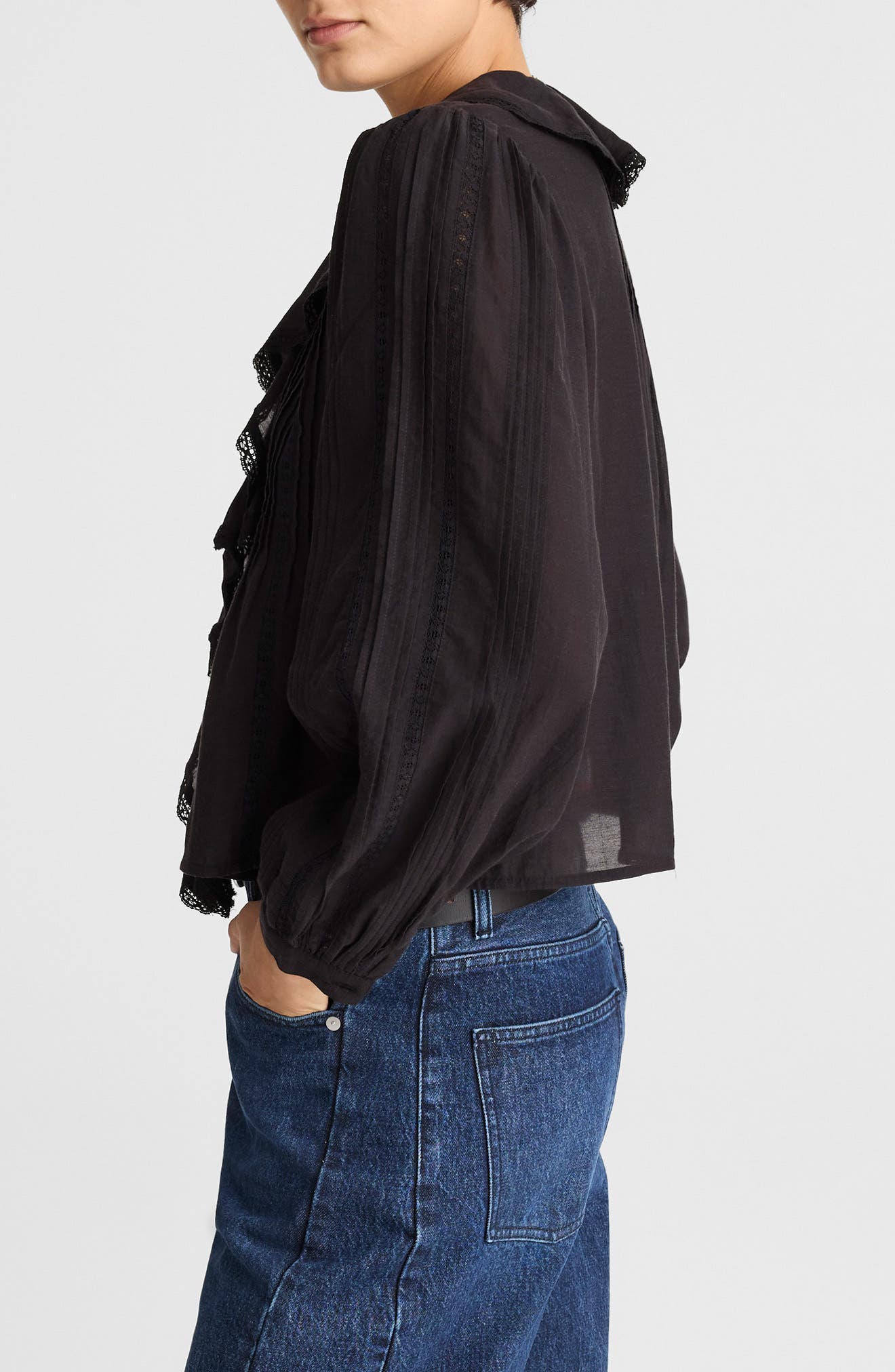 Lace Insert Ruffle Pintuck Long Sleeve Top (Women) | Nordstrom