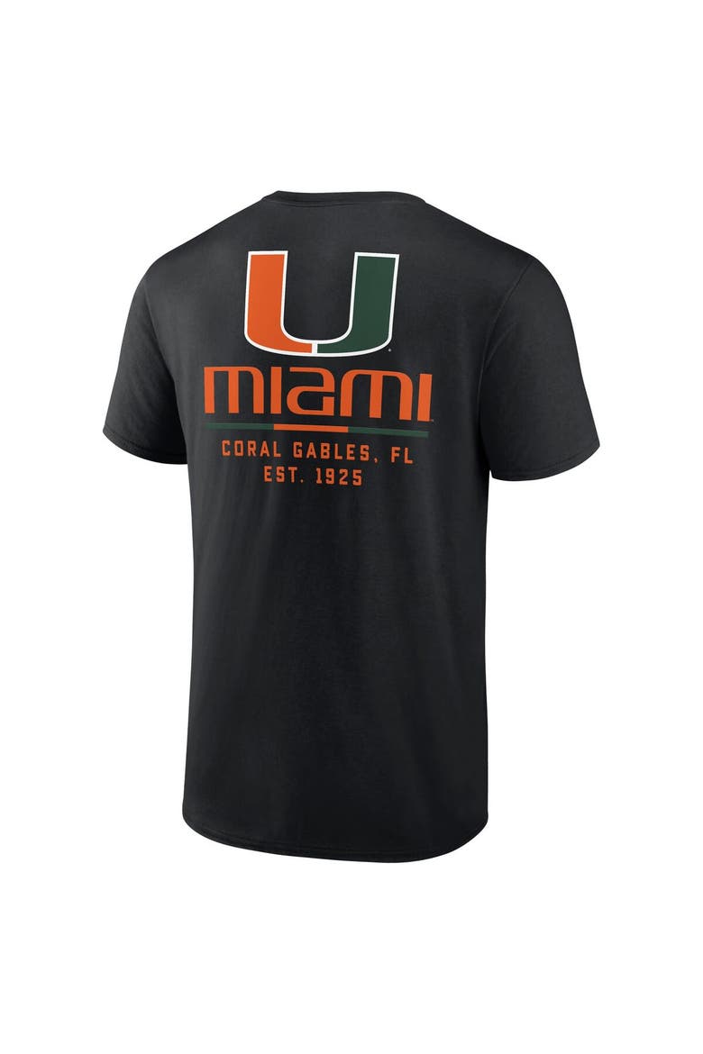 Men's Fanatics Branded Black Miami Hurricanes Game Day 2-Hit T-Shirt, Alternate, color, Black