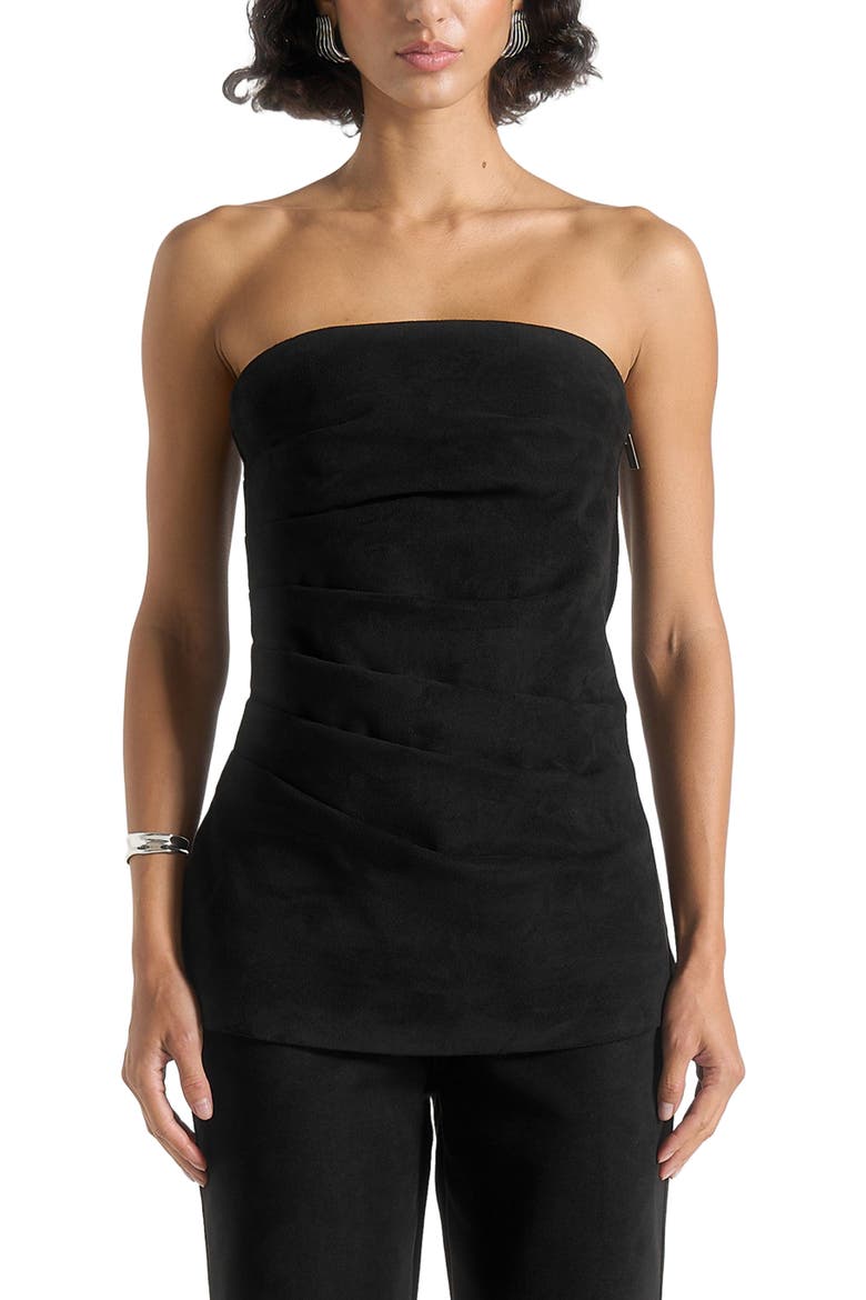 Laurena Suede Tacked Longline Bandeau Top, Alternate, color, Black