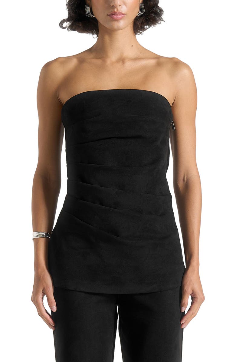 Manière De Voir Laurena Suede Tacked Longline Bandeau Top, Alternate, color, Black