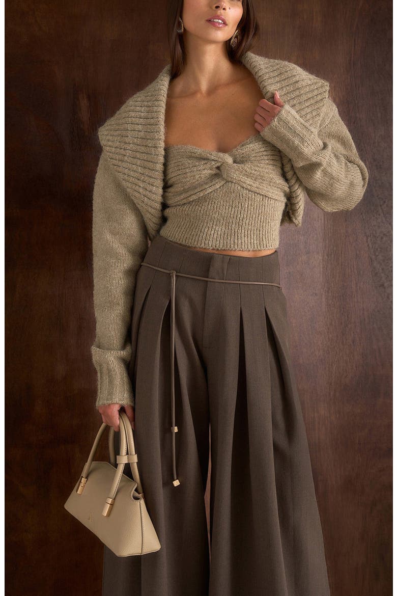 Emya 2-in-1 Knit Shrug With Twisted Bandeau Top, Alternate, color, Taupe