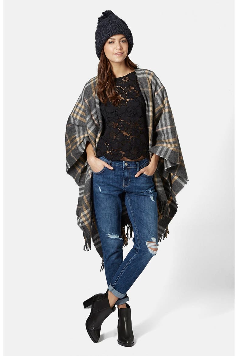 Check Poncho, Alternate, color, GREY