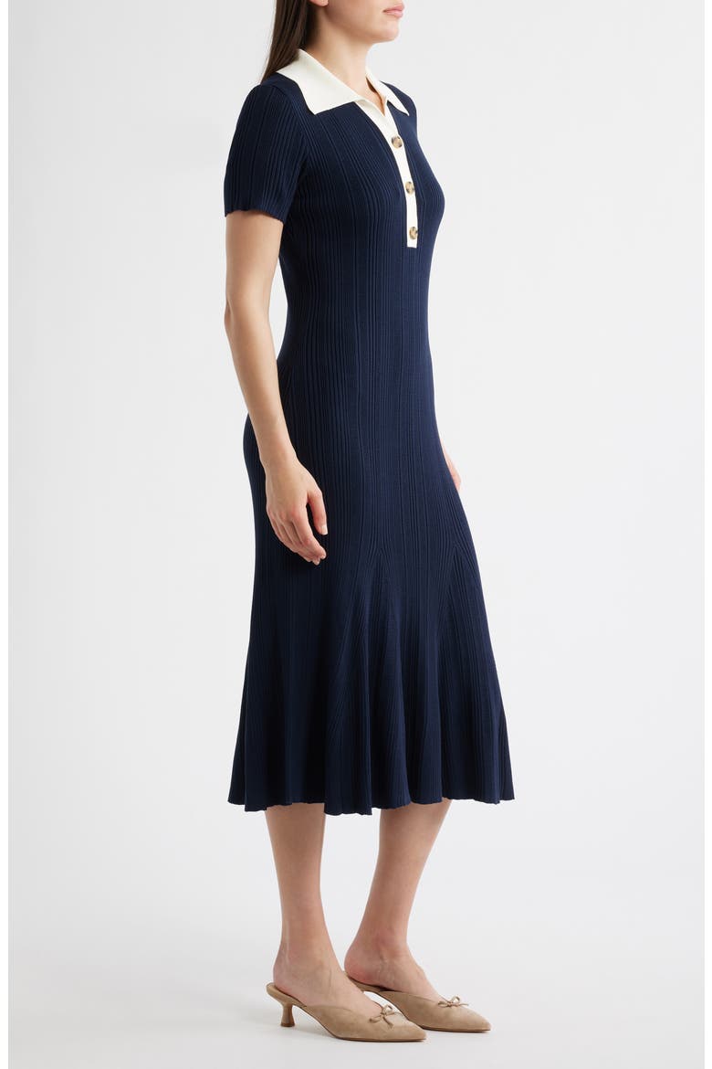 Short Sleeve Rib Polo Sweater Dress, Alternate, color, NAVY/ IVORY