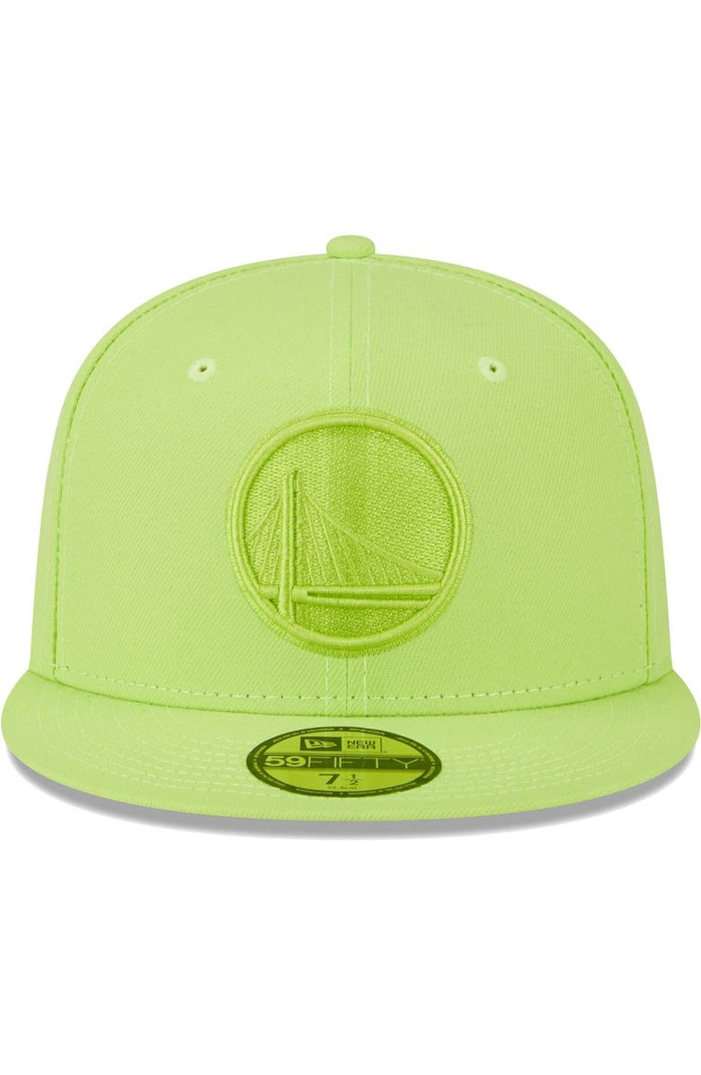 New Era Men's New Era Neon Green Golden State Warriors Spring Color Pack 59FIFTY Fitted Hat, Alternate, color, 
