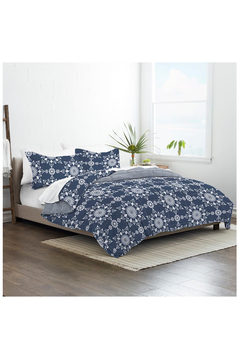 Premium Ultra Soft Daisy Medallion Reversible Down-Alternative Comforter Set, Alternate, color, NAVY
