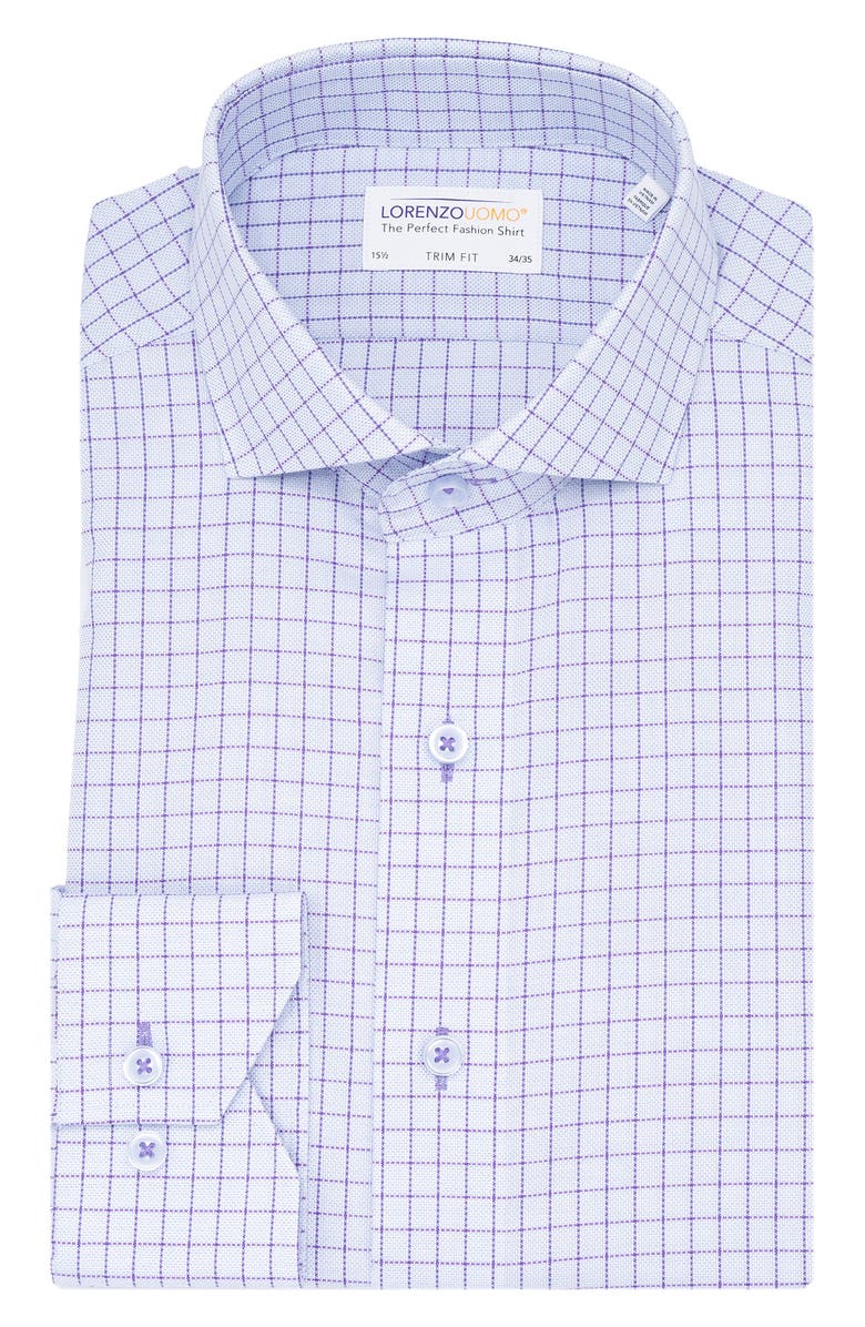 Lorenzo Uomo Trim Fit Small Windowpane Cotton Oxford Dress Shirt, Main, color, Light Blue