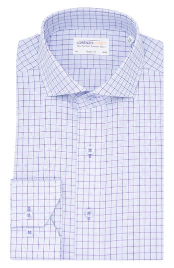 Lorenzo Uomo Trim Fit Small Windowpane Cotton Oxford Dress Shirt In Light Blue