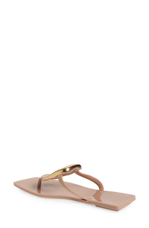 Jeffrey Campbell Linques-j Embellished T-strap Flat Jelly Sandals In Beige Shiny Gold