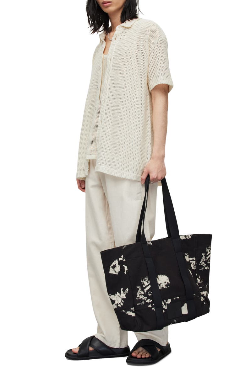 AllSaints Munro Open Stitch Short Sleeve Cotton Button-Up Shirt, Alternate, color, Chalk White