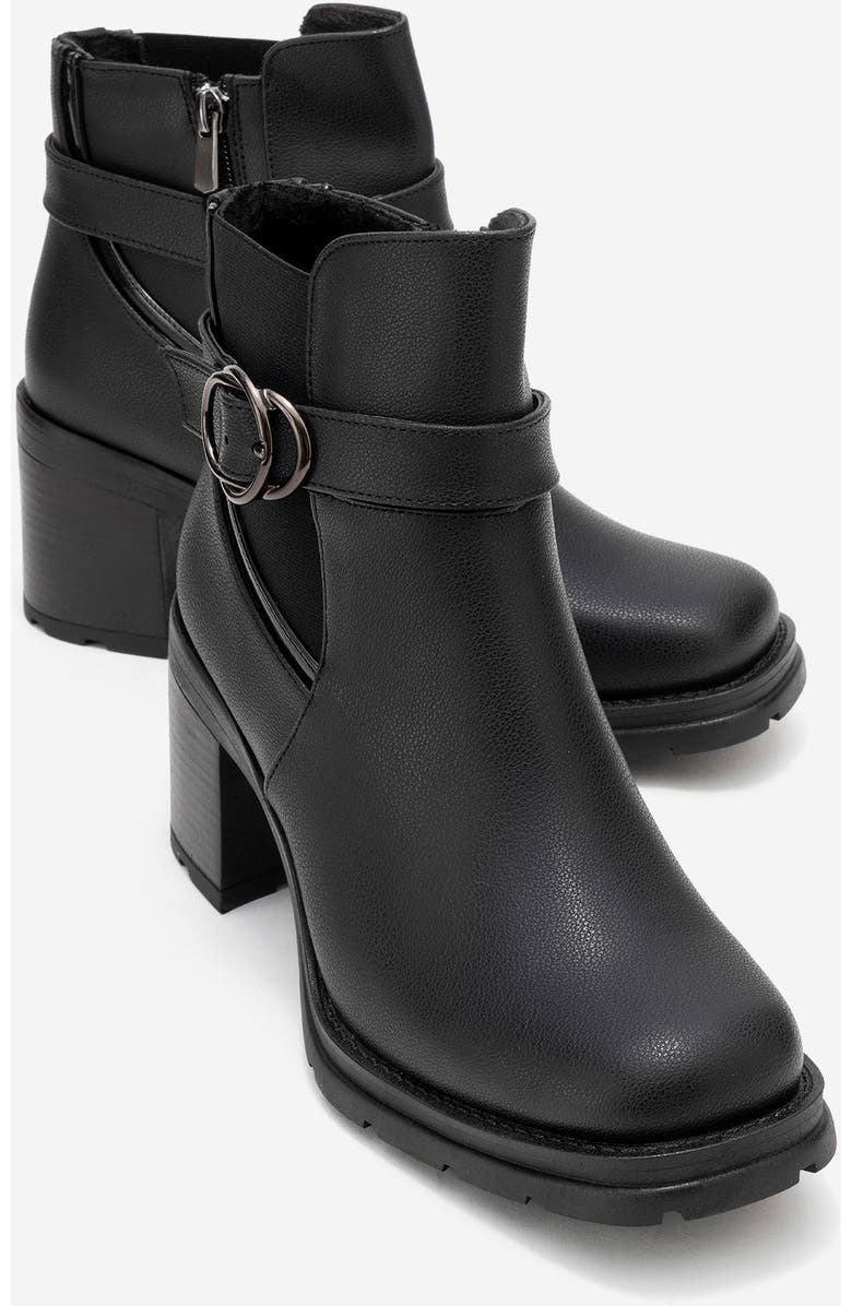 Prologue Shoes Heile Buckle Block Heel Boot, Alternate, color, Black