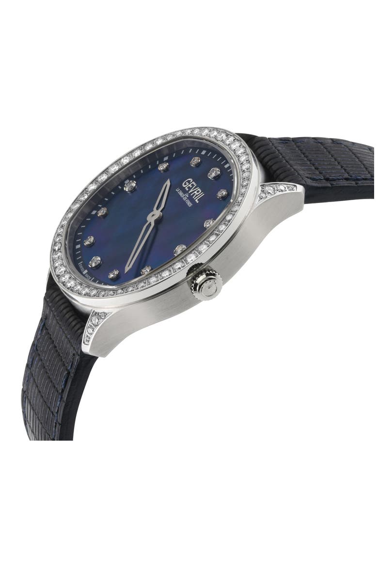 Morcote Swiss Diamond Leather Strap Watch, 36mm - 1.3ct., Alternate, color, BLUE