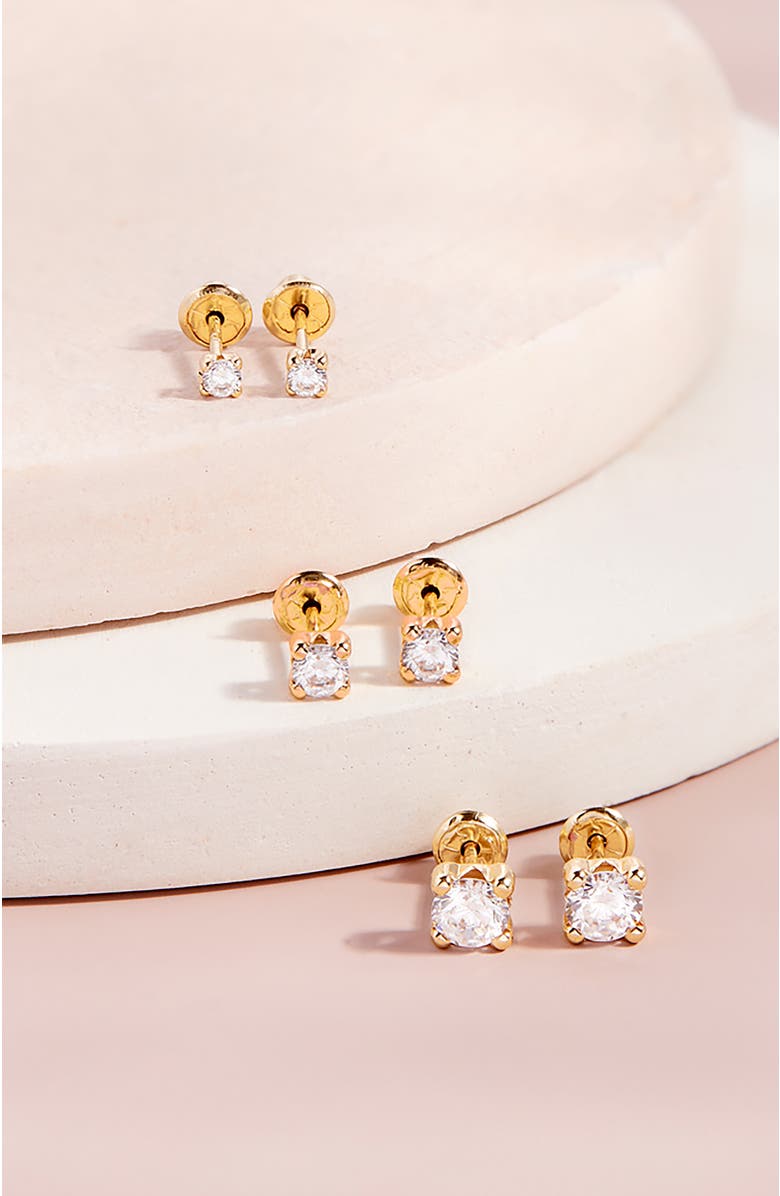 In Season Jewelry 14k 4 Prong Cubic Zirconia Solitaire Earrings, Alternate, color, Gold