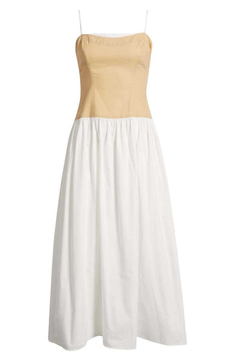 MOON RIVER Colorblock Cotton Midi Dress, Alternate, color, Ivory