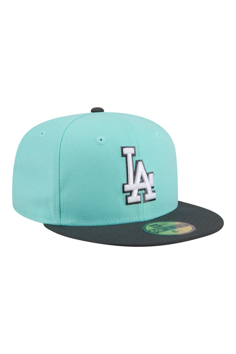 Men's New Era Turquoise/Charcoal Los Angeles Dodgers Two-Tone Color Pack 59FIFTY Fitted Hat, Alternate, color, Turquoise