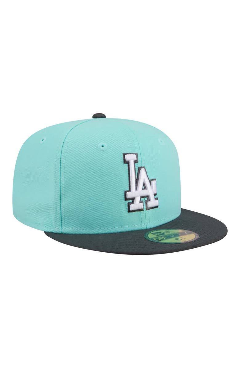 New Era Men's New Era Turquoise/Charcoal Los Angeles Dodgers Two-Tone Color Pack 59FIFTY Fitted Hat, Alternate, color, Turquoise