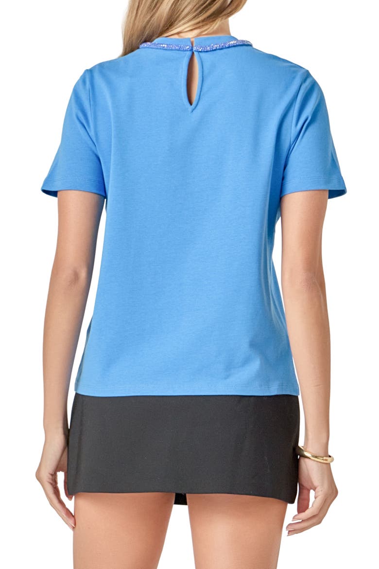 Beaded Bow Cotton T-Shirt, Alternate, color, BLUE