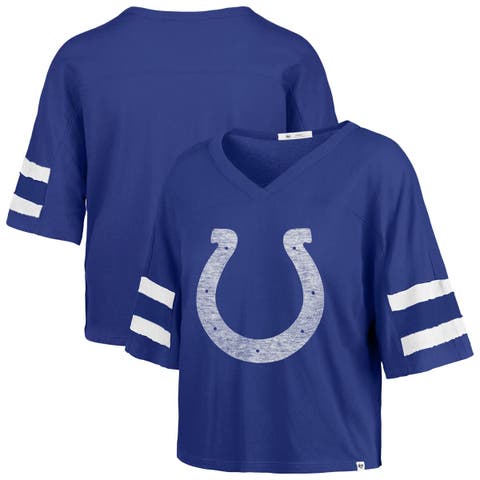 Women's '47 Royal Indianapolis Colts Premier Scout Cropped V-Neck T-Shirt