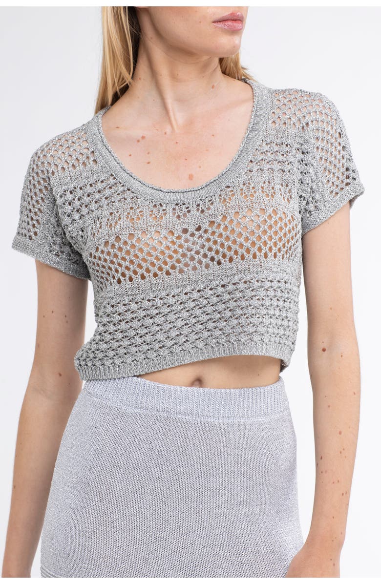 Sunday St. Tropez Mateo Crochet Cover-Up Crop Top, Alternate, color, Silver
