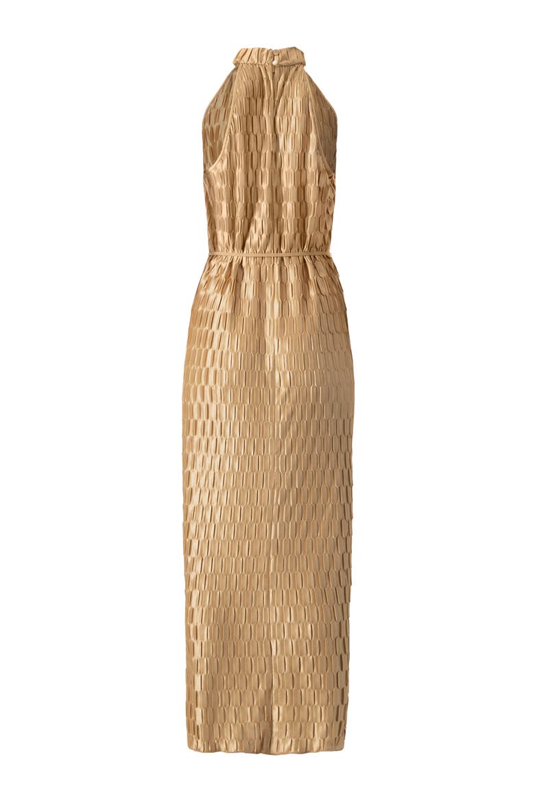 Pleated  Halter-Neck Long Dress, Alternate, color, Light Brown