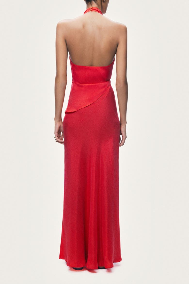 Asymmetric Open-Back Halter Maxi Dress, Alternate, color, Red