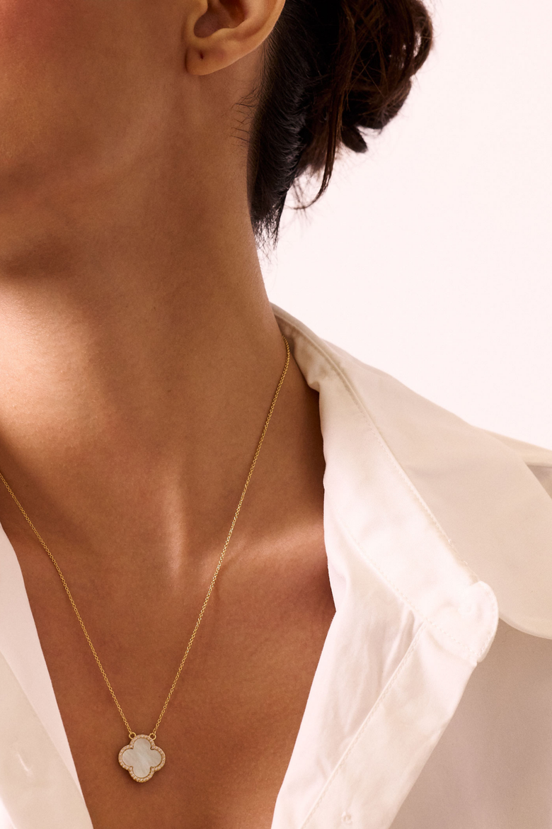 Icon White Clover Necklace, Alternate, color, Gold